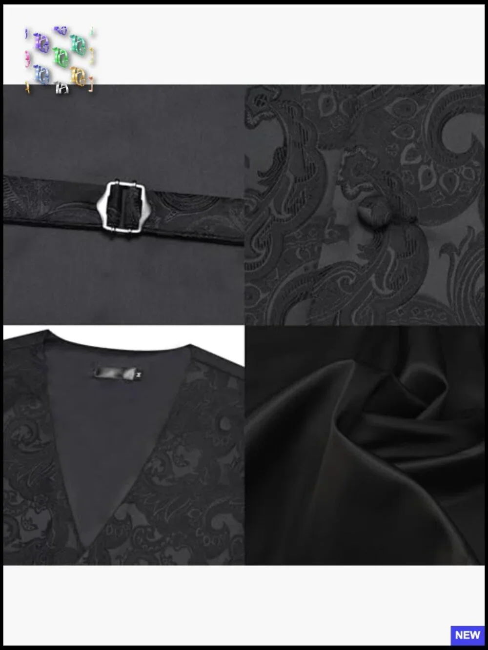 Men's Formal V-Neck Vest Set Paisley Jacquard Silk Blend Elegant Wedding Attire